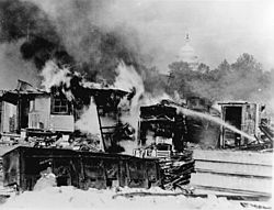 "Hooverville" shantytowns burned by MacArthurs's army